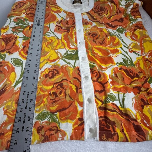 Bob Mackie Wearable Art Womens Floral Knit Cardigan Sweater 2X Orange Button Up - Picture 7 of 7